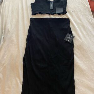 Lulu's Classic Black Pencil Skirt And Crop Tank set.